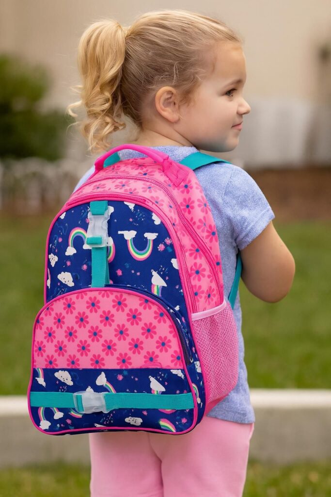 a girl with her backpack on her back