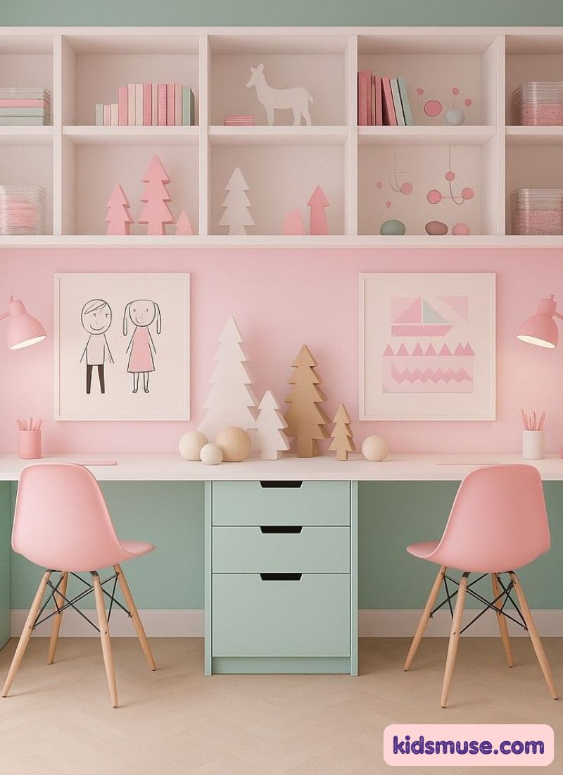 a pink colored homework station