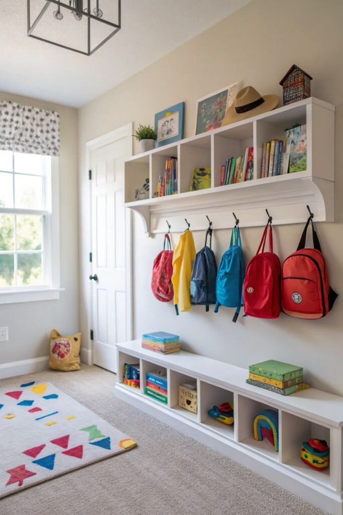 a backpack landing zone a part of first day of school organization ideas