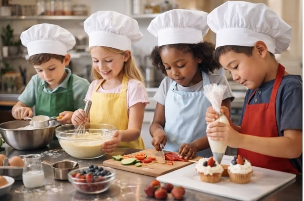 four kids in baking competition