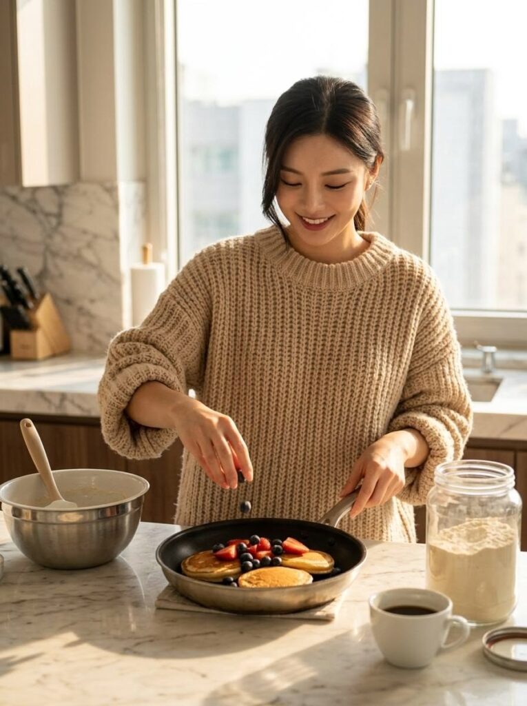 a mother preparing meal