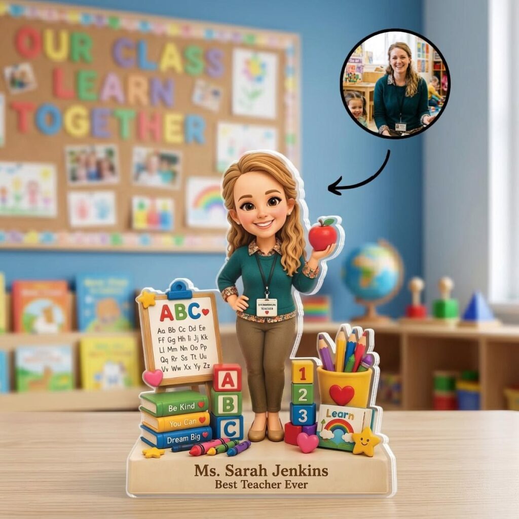 a custom illustrated portrait of teacher