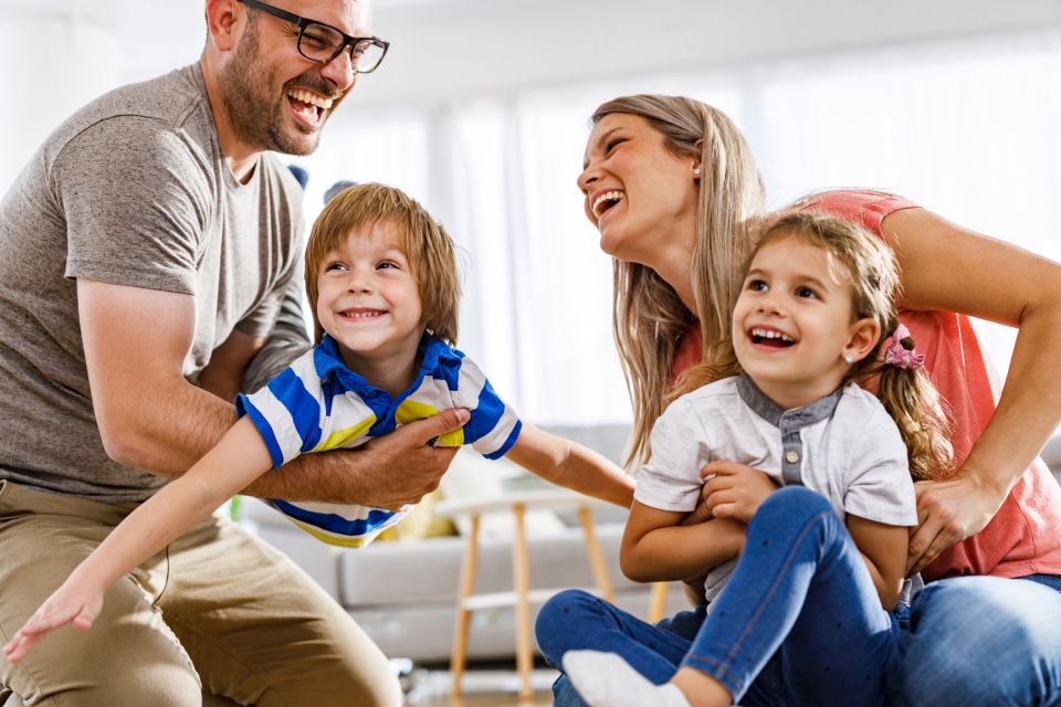 kids and parents playing at home