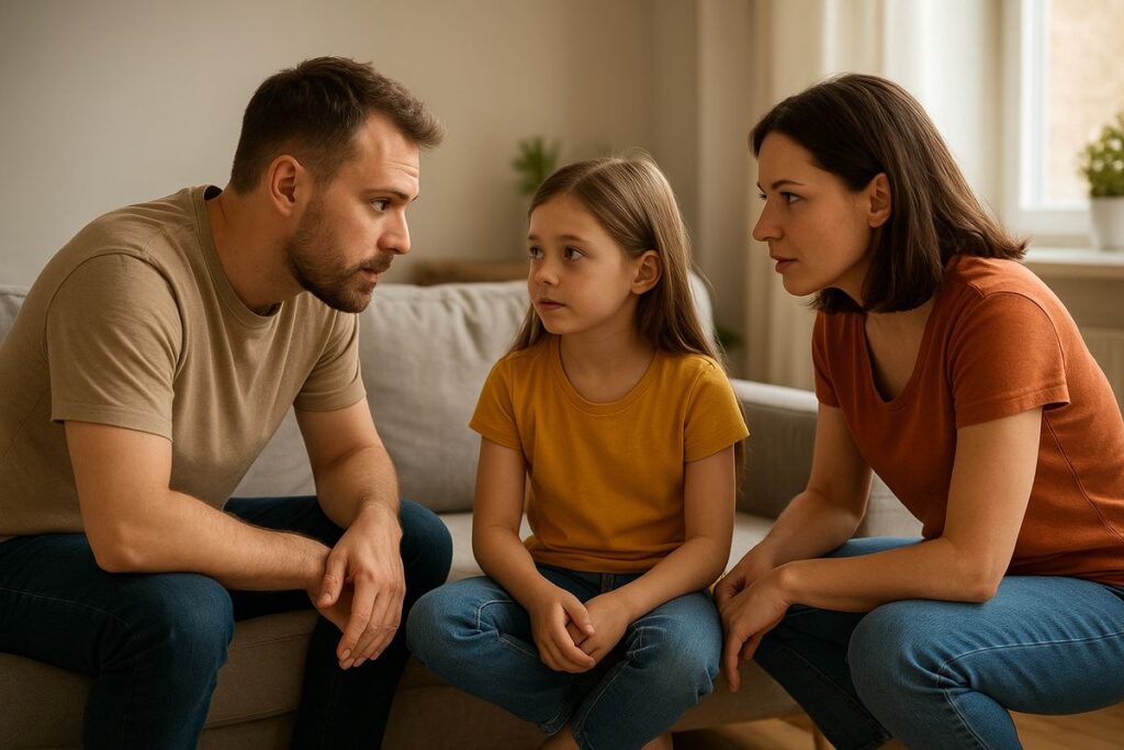 kid and parents having a conversation