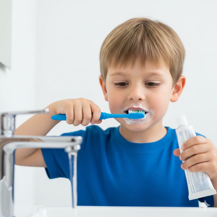 a kid brushing his teeth