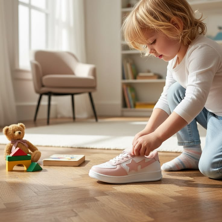 kid wearing his shoe first day of school photo idea