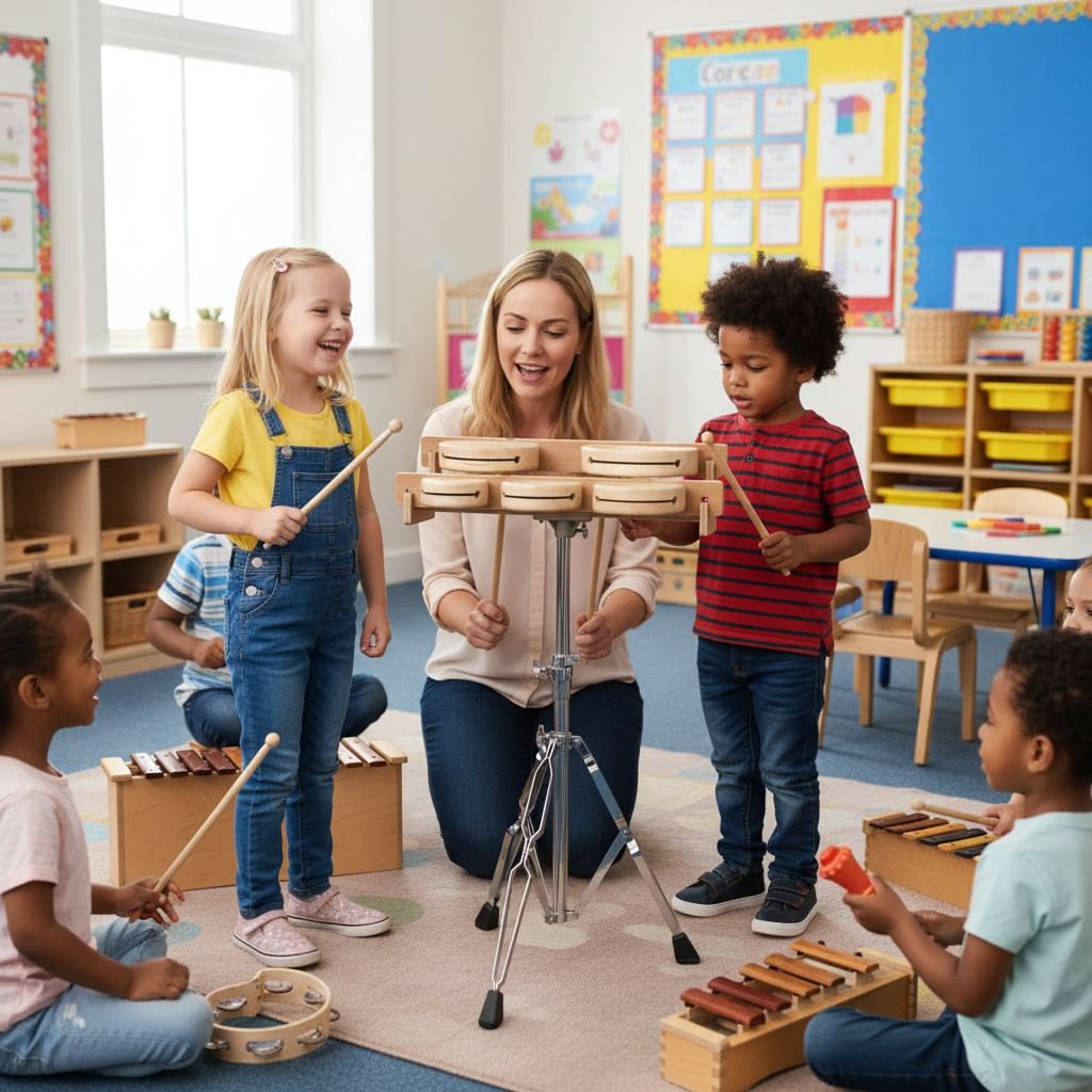 kids learning a simple musical instruments