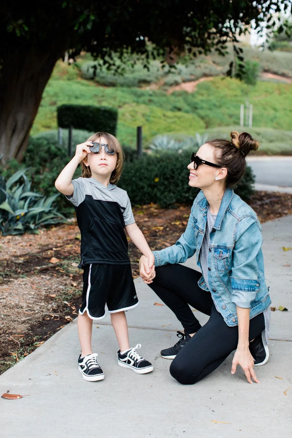 mom and son in school environment