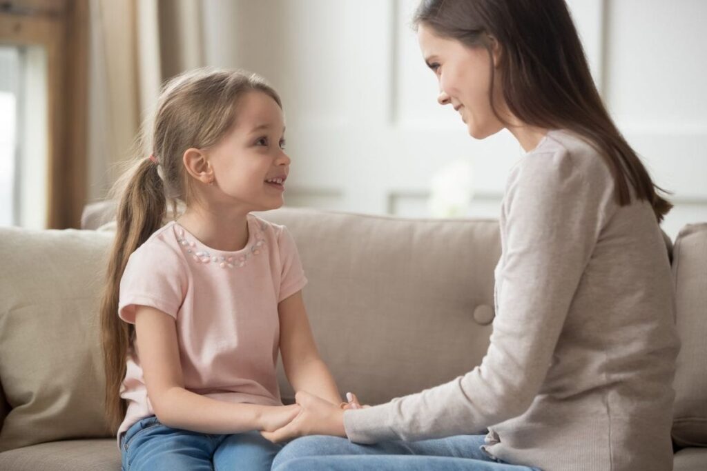 mom and kid having a conversation