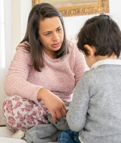 mom talking with her son
