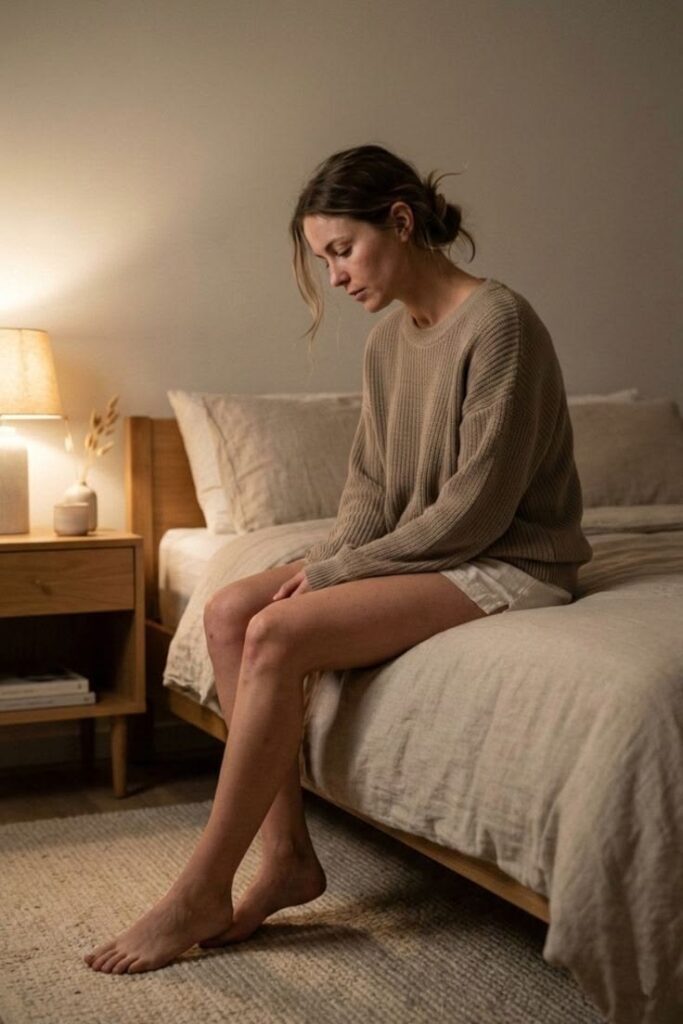 mom sitting on her bed