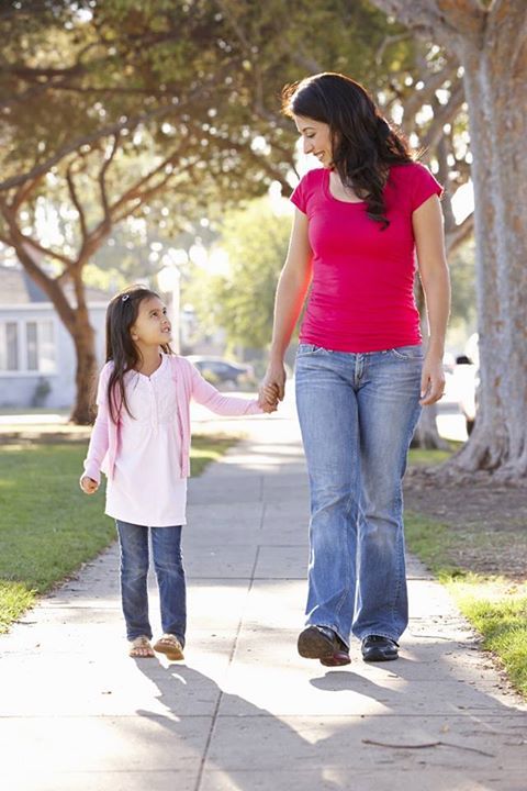 mother and child going out
