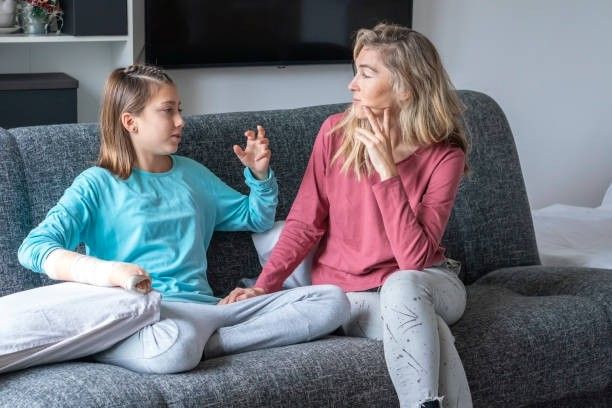 mother and child planning out how her first day of school is going to be