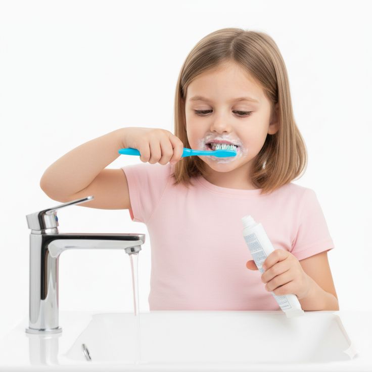 picture of a kid brushing her teeth