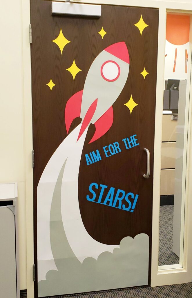 rocket ship adventure class door decoration ideas