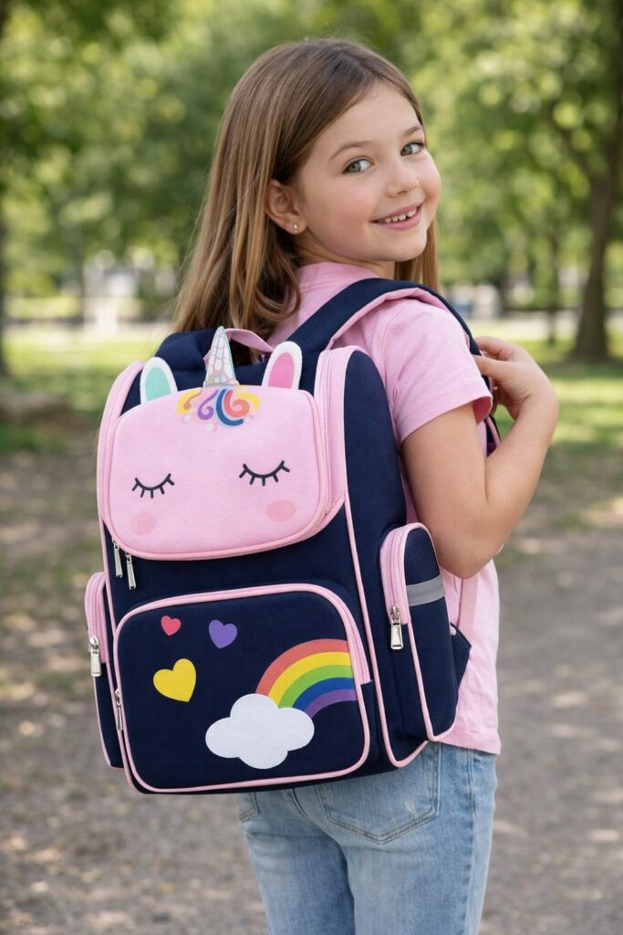 school girl with her backpack