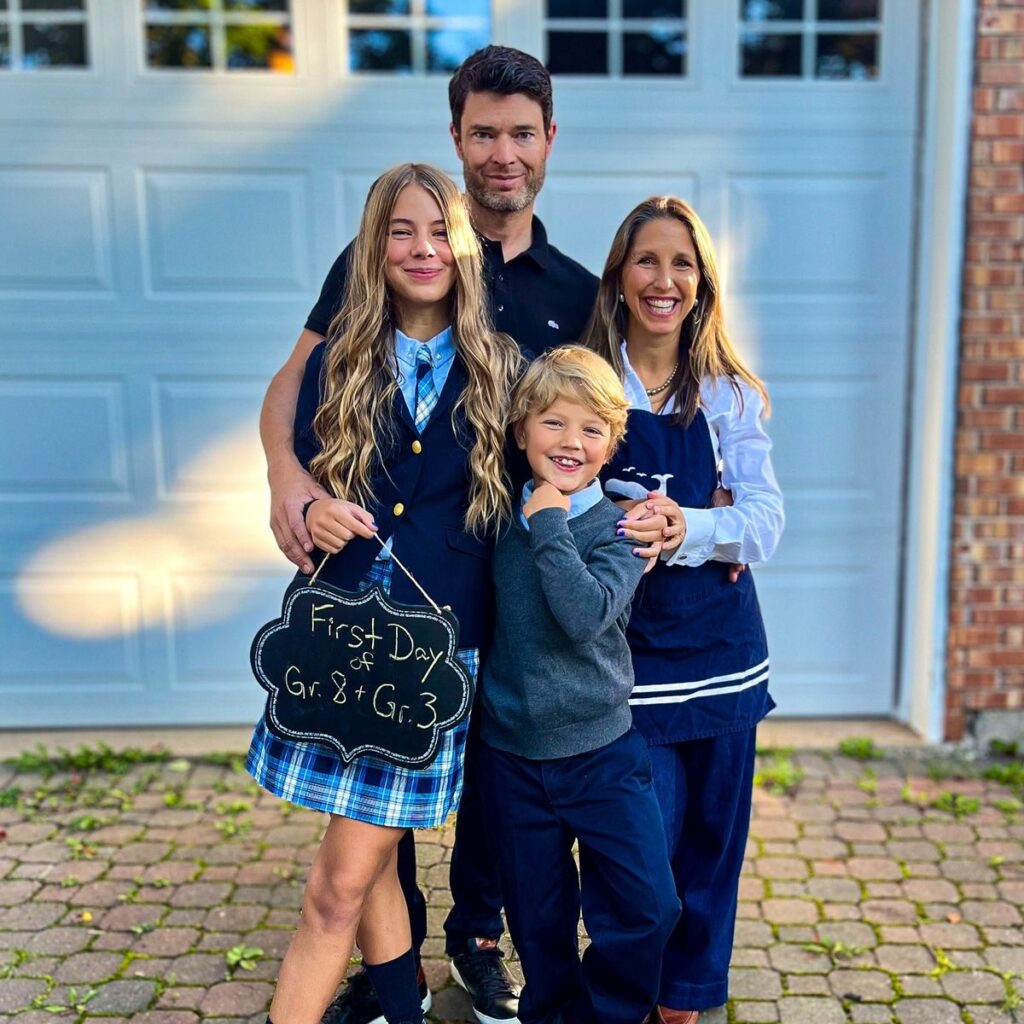 school kids and their parents as first day of school photo idea