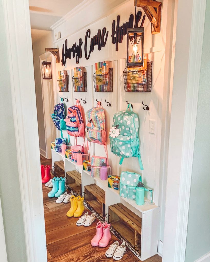 a zone for school things for easier school morning routine