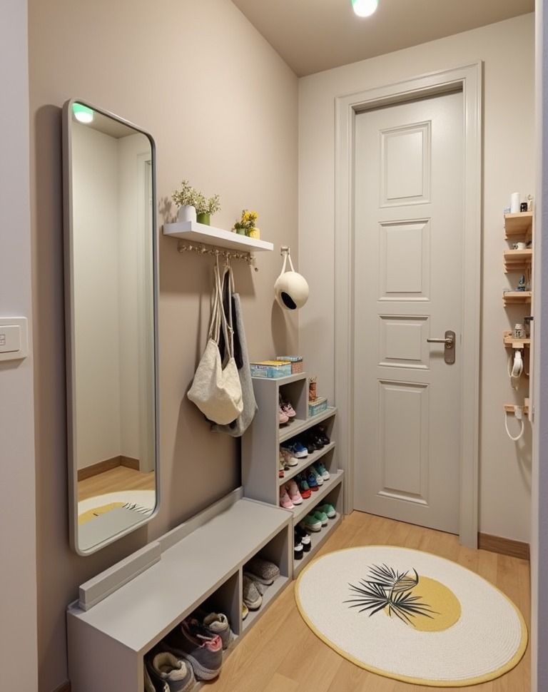 a shoe rack by the door as part of back to school organization ideas
