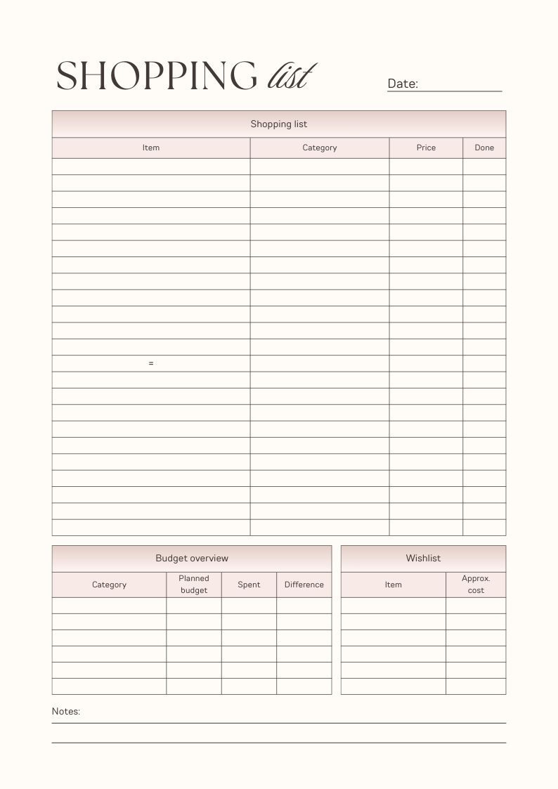 build a shopping list template as part of back to school organization ideas