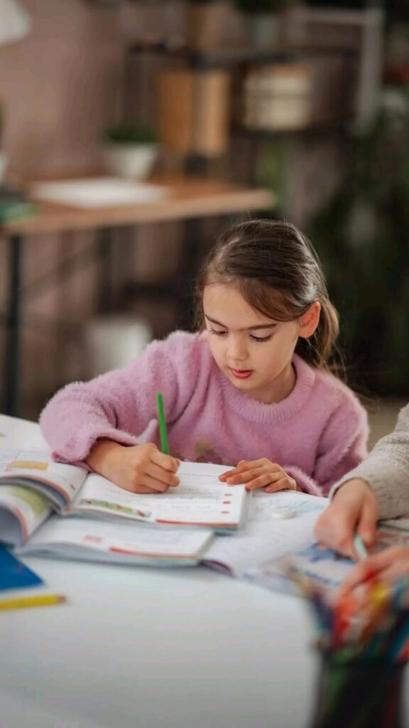 a kid writing a story