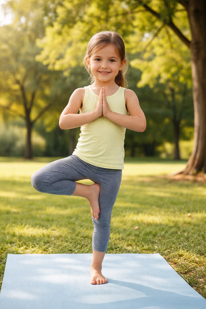 a kid doing yoga exercise