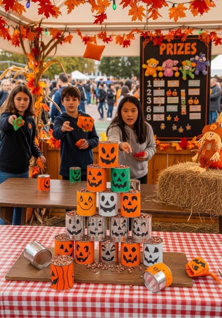 kids playing game in a harvest fair as one of the fun fall activities for kids