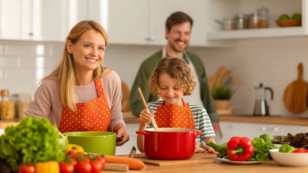 family having chili cook off