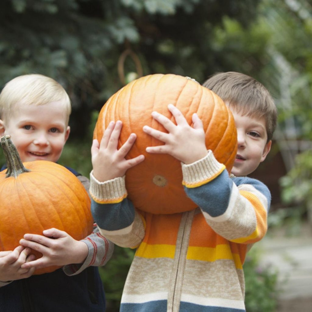 kids carrying pumpkin