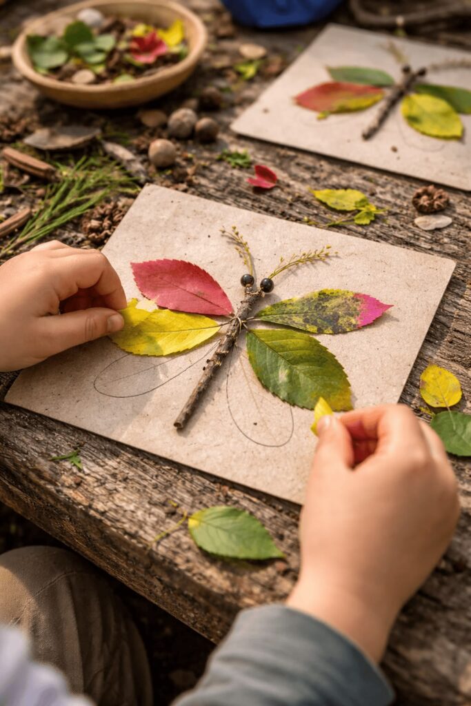 kid on press leaf collection project
