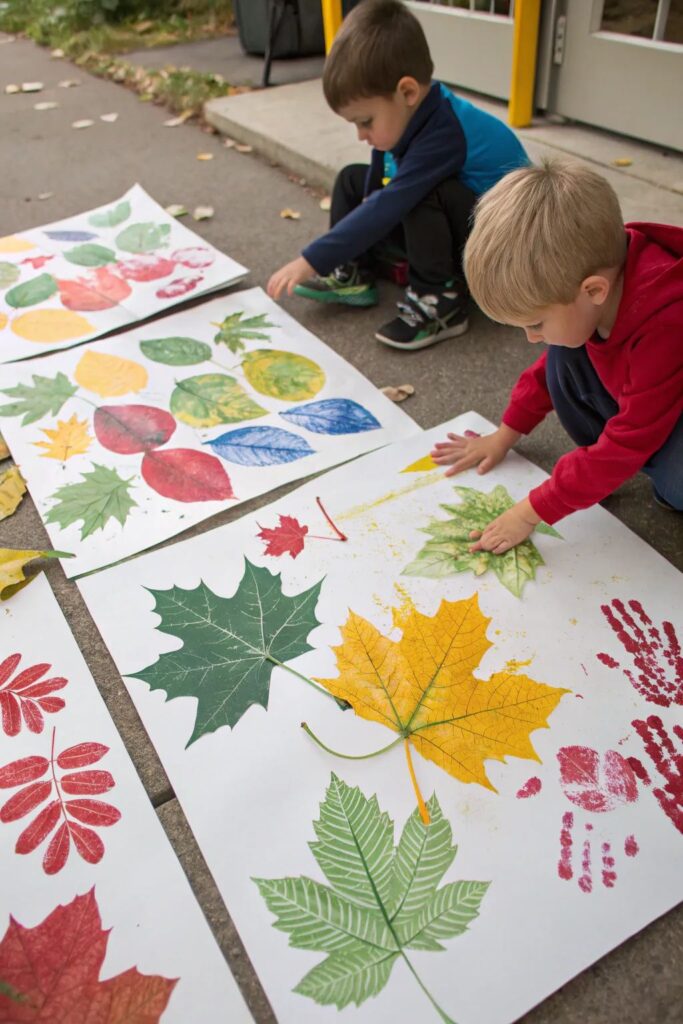 kids painting water color leaf