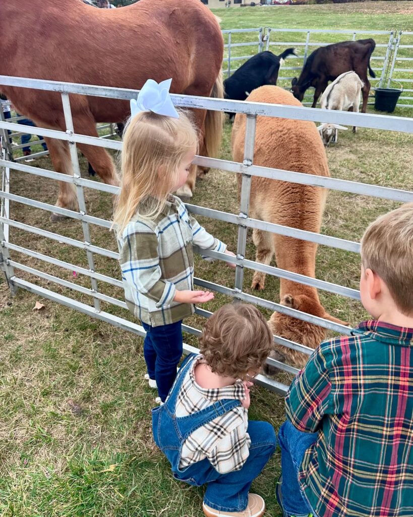 kids in a petting zoo as one of the fun fall activities for kids
