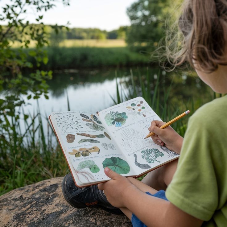 kid with his a nature journal