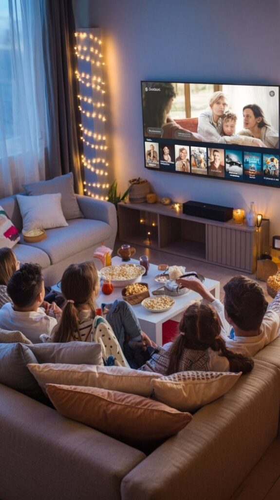 family having a pajama movie day