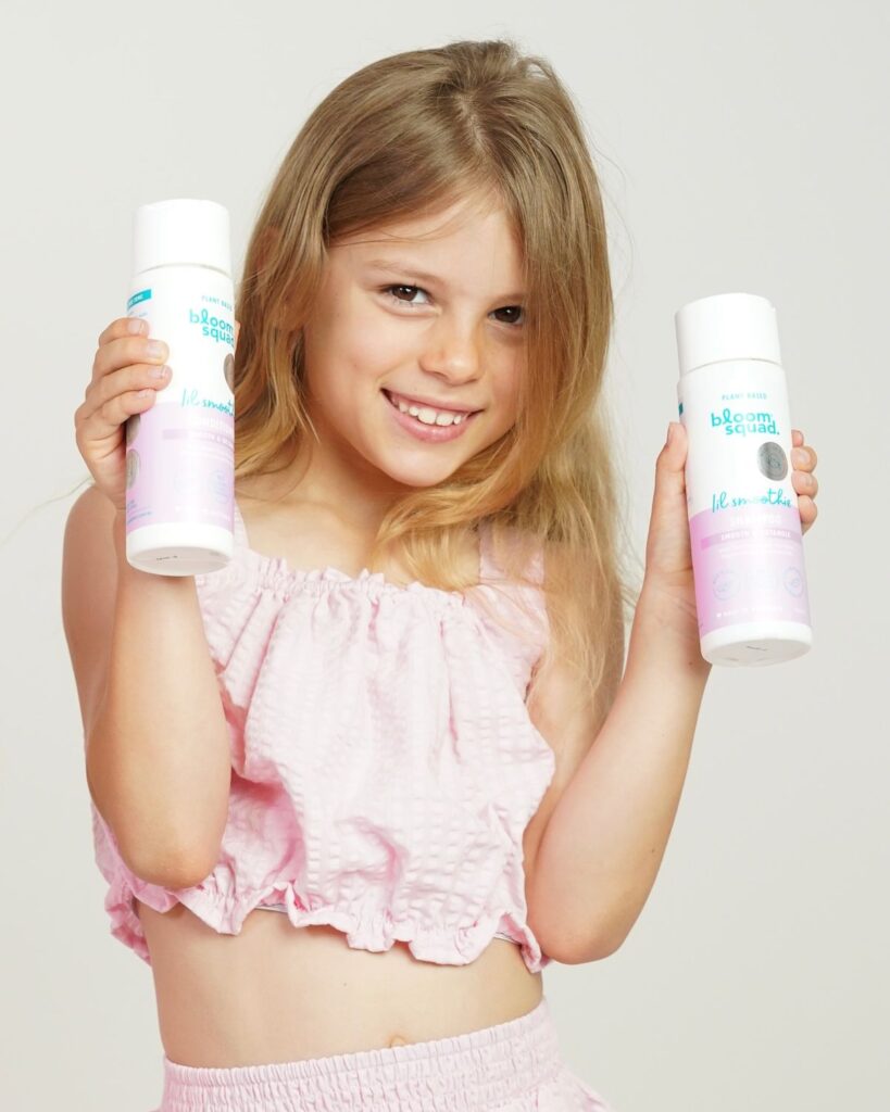 a child with hair products