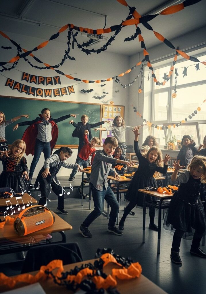 kids celebration halloween in school
