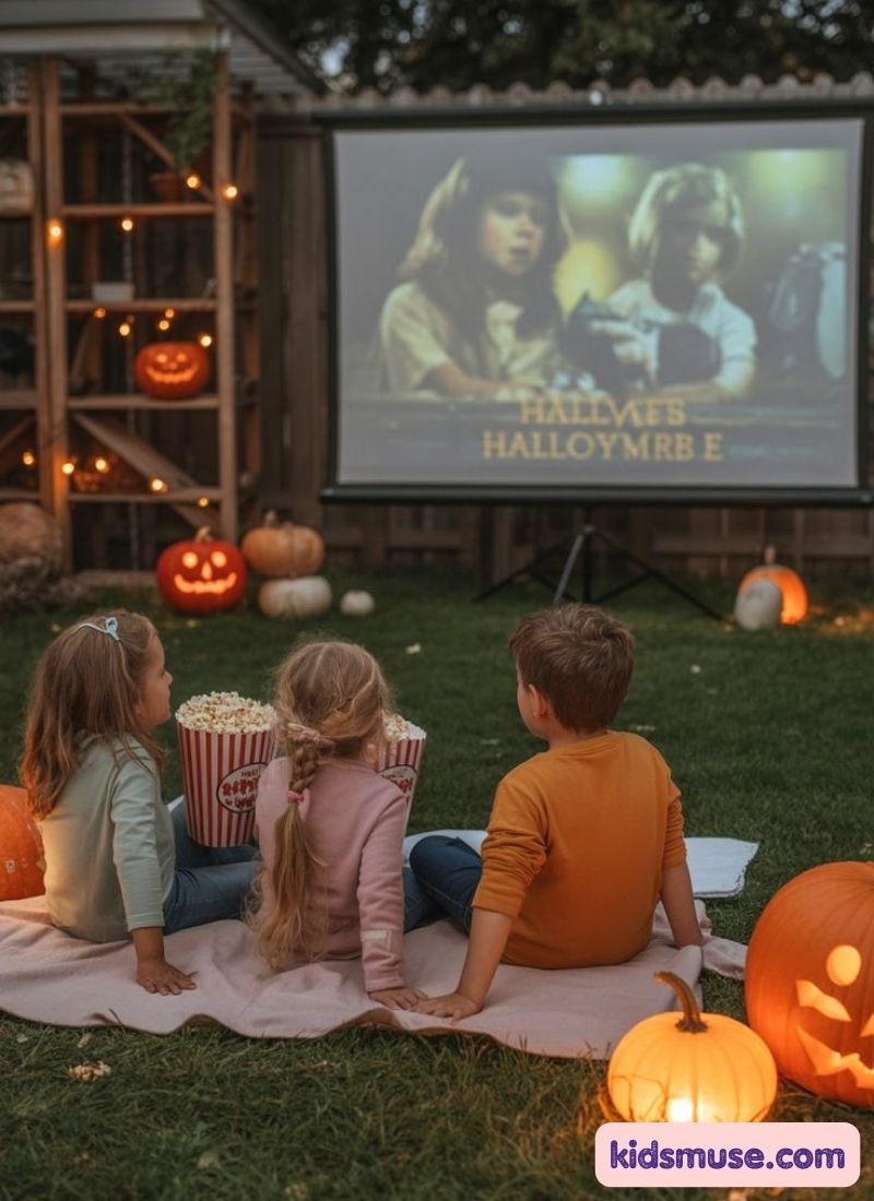 kids on their halloween movie night
