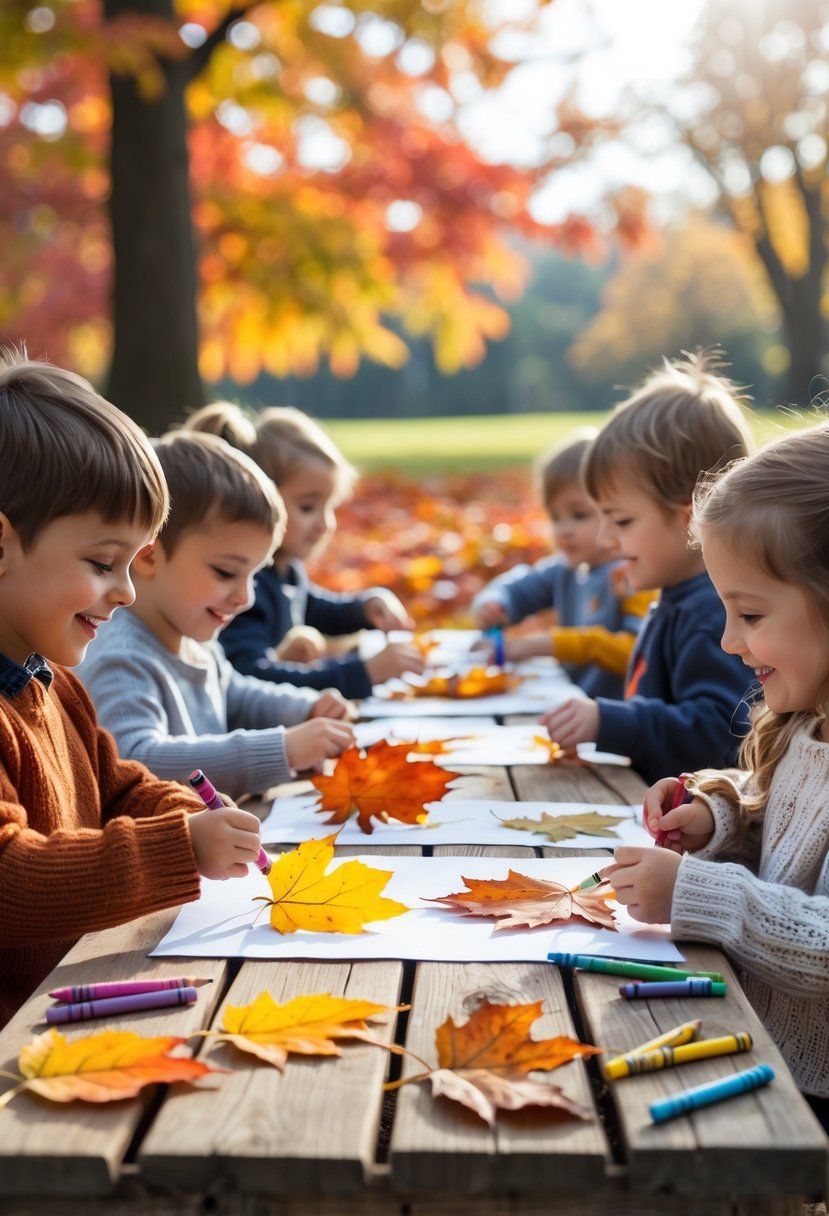 kids drawing leaves as one of the outdoor fall activities for kids
