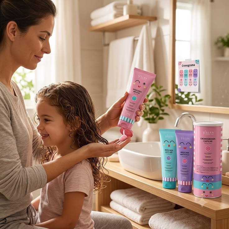 mom taking care of her child's hair