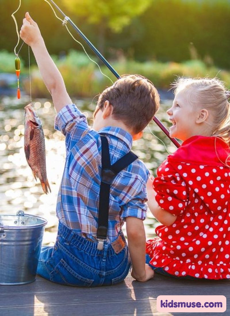two kids fishing together