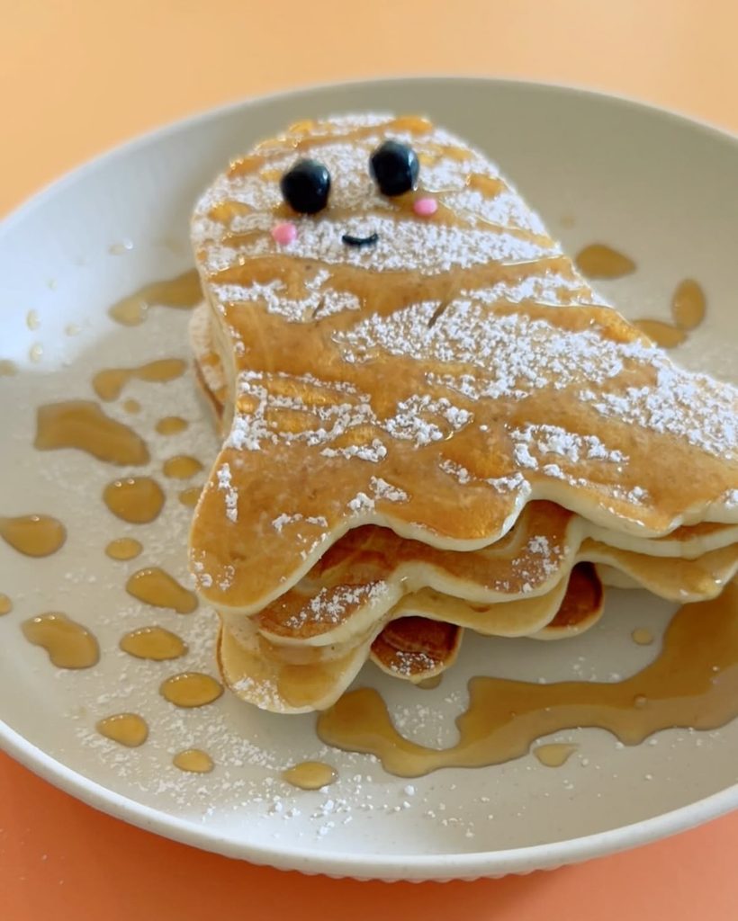 ghost shaped pancake halloween breakfast ideas for kids