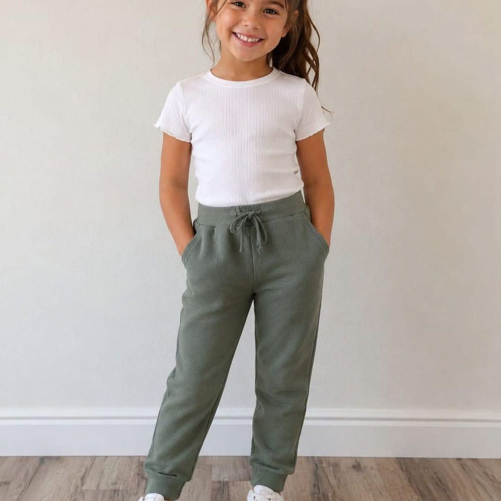 kid in basic cotton sweatpant with a fitted tee