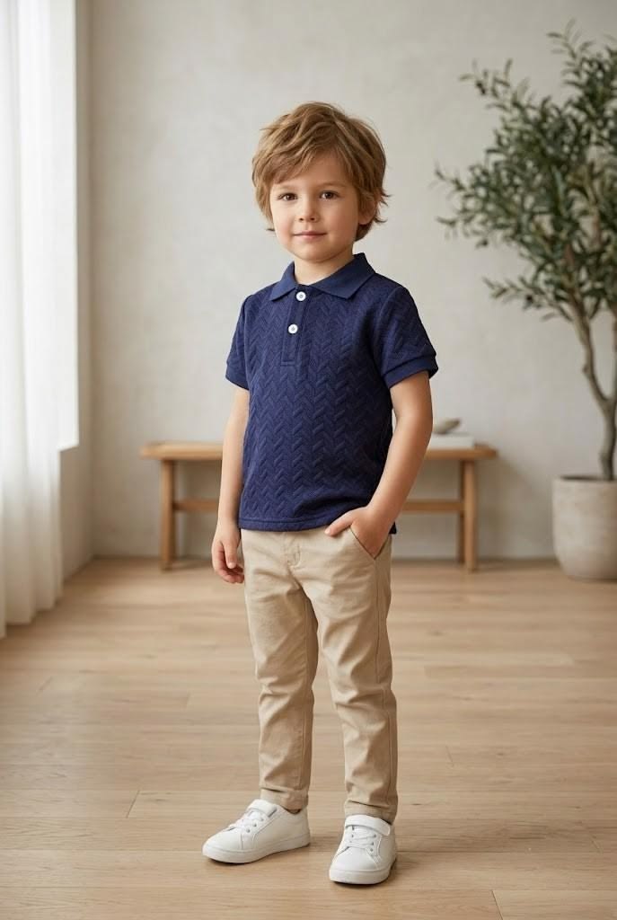 kids in basic elastic waist chino pants with a polo