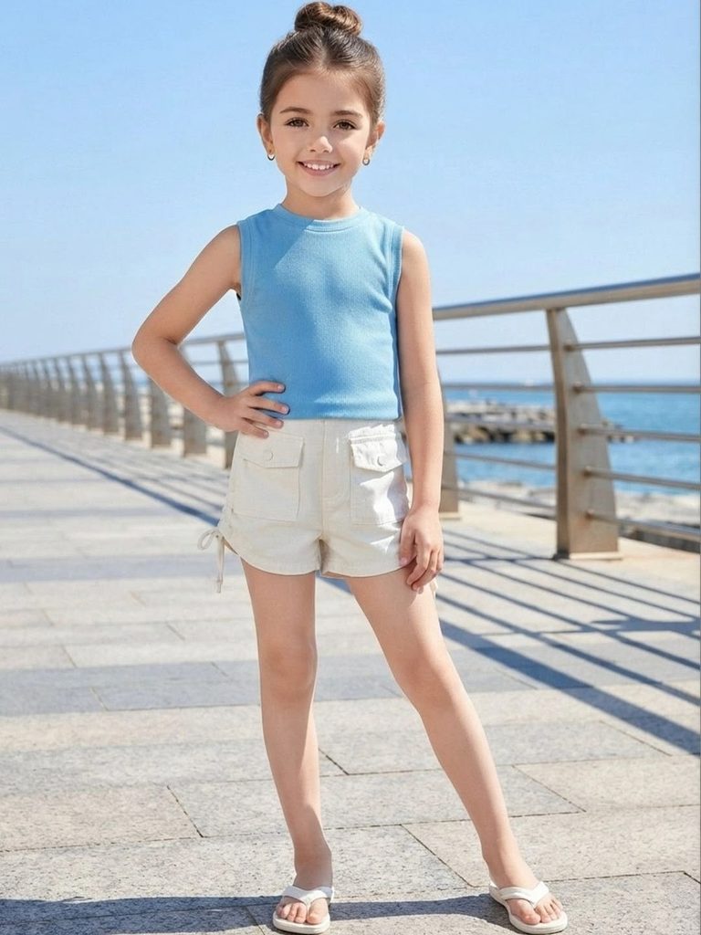 kid in basic tank top with cotton short