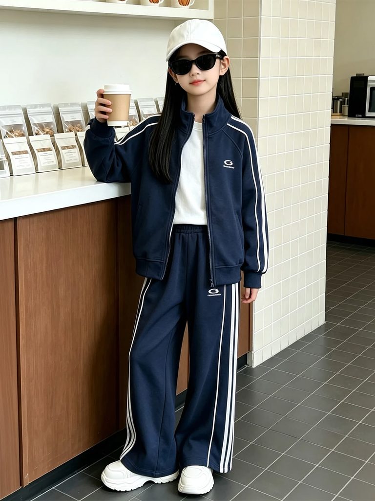 kid in basic windbreaker with joggers
