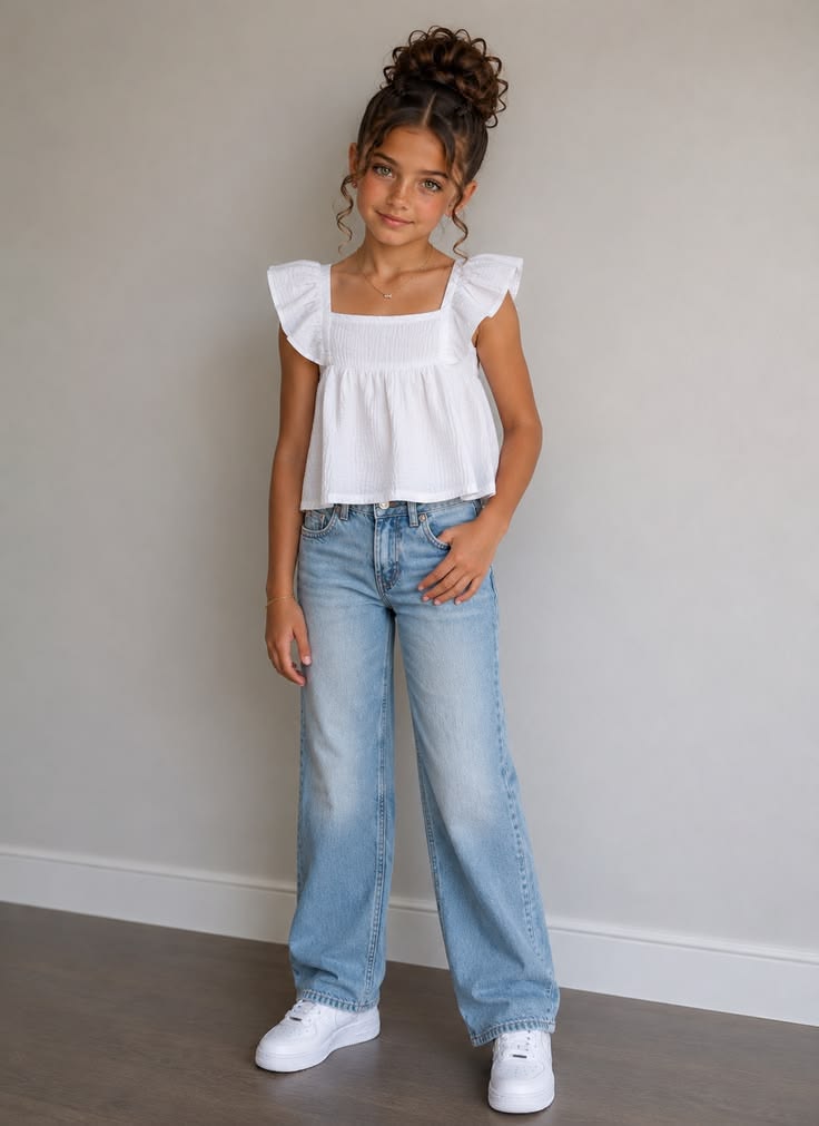 kid in  Denim with a Crisp White Top as one of everyday outfit ideas for kids