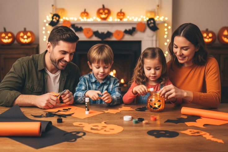 family crafting together