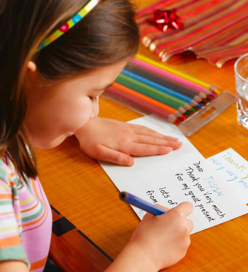 kid writing thank you later