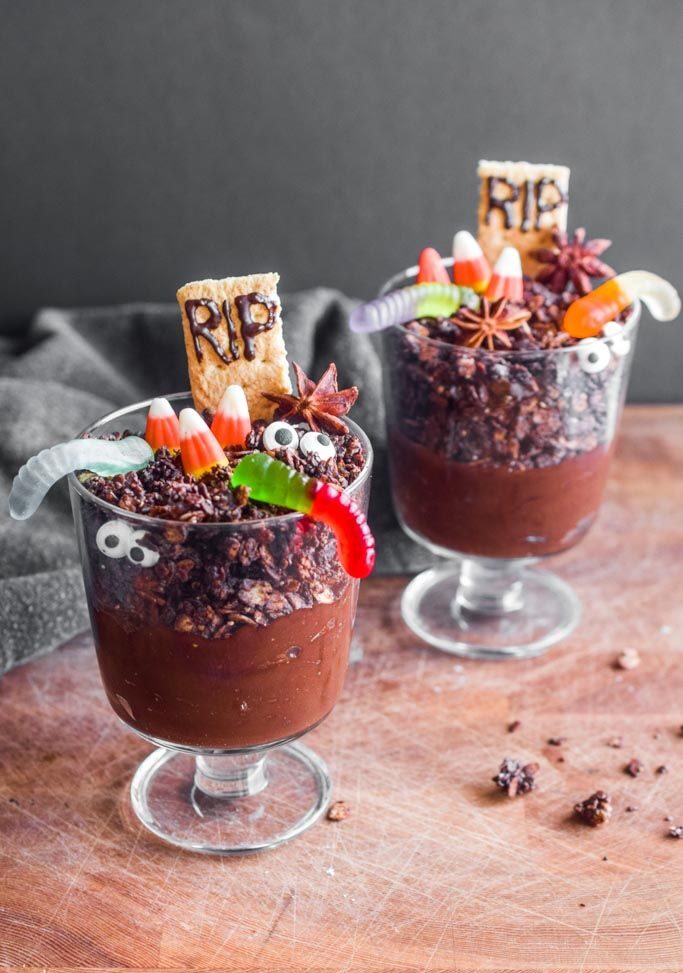graveyard chia pudding cups halloween breakfast ideas for kids