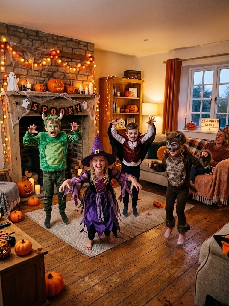 kids playing halloween simon says games